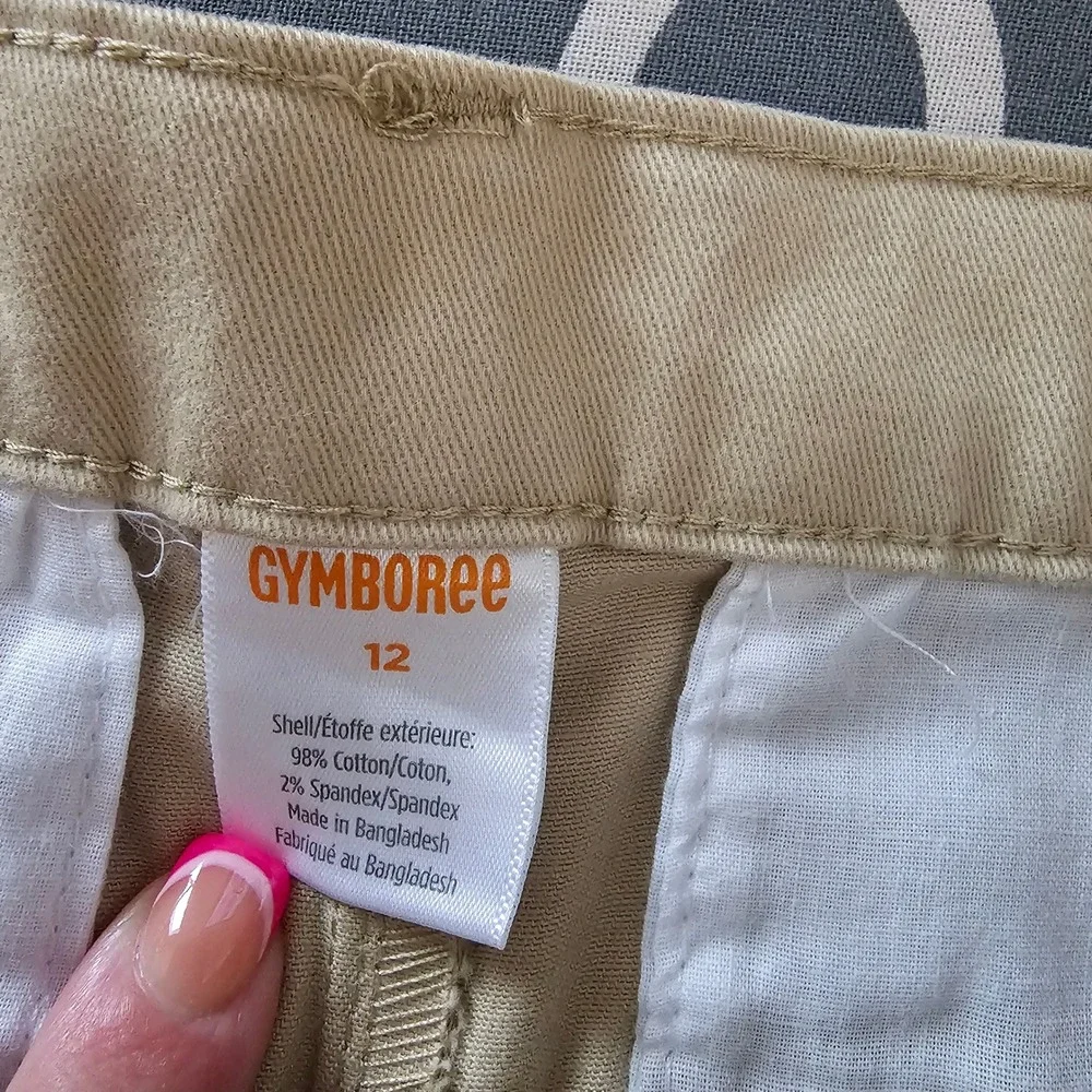 Gymboree Girls Sahara Tan Chino Shorts Nanotex Wrinkle Defense Navy Belt Size 12